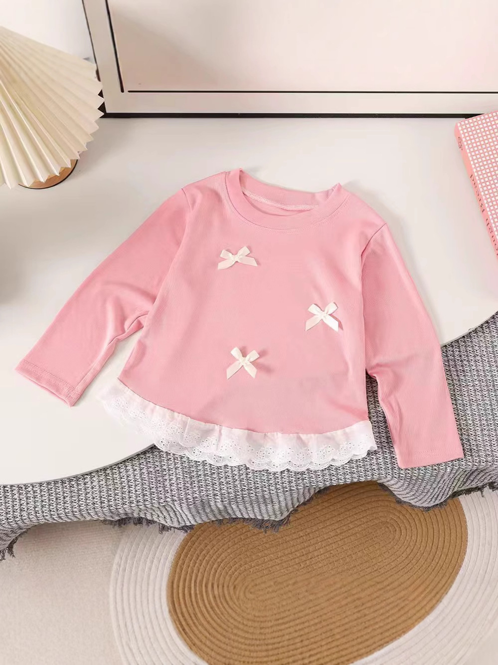 Girls' Bow Lace Shirt Bottoming Shirt 2025 Spring and Autumn New Children's Autumn Top Baby Korean Style Long Sleeve