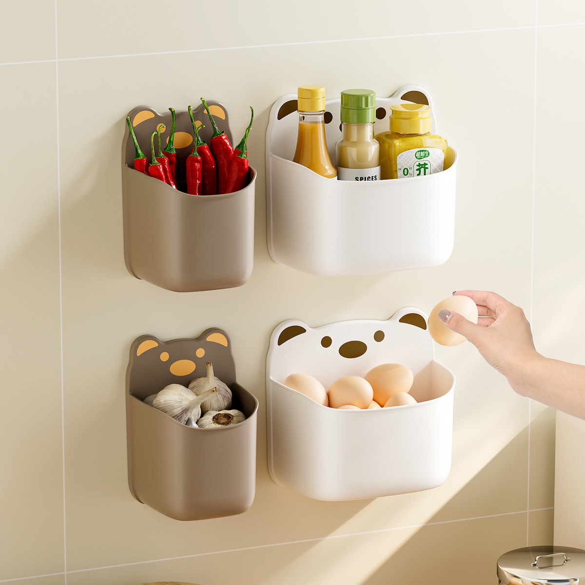 Настенная коробка для хранения в виде мультяшного медведя, для лука, имбиря и чеснока, без отверстий, настенное хранилище, боковая вешалка для холодильника, синяя