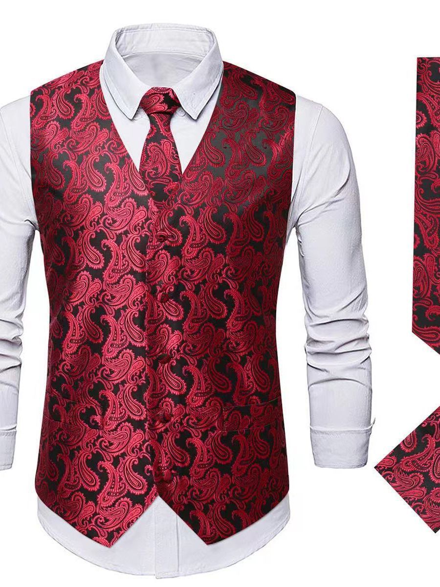 Cross-border Amazon new men's fashion plus size suit vest men's European size casual waist flower formal vest vest vest