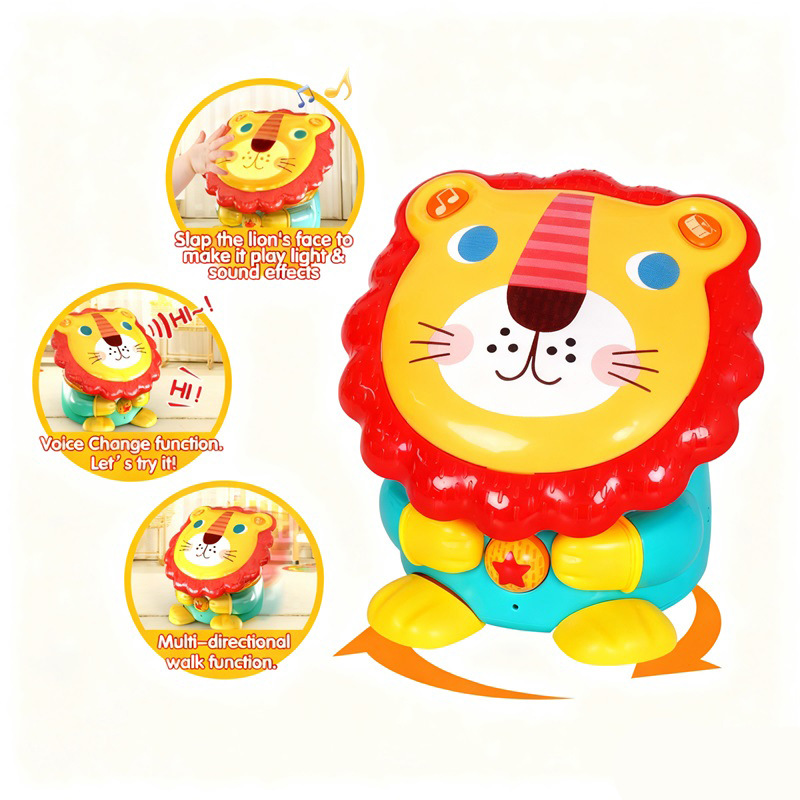 Cartoon Lion Drum Baby Pat Music Universal Walking Music Lion Kidsren's Musical Instrument Kidsren's Song Playing Hand Drum Toy