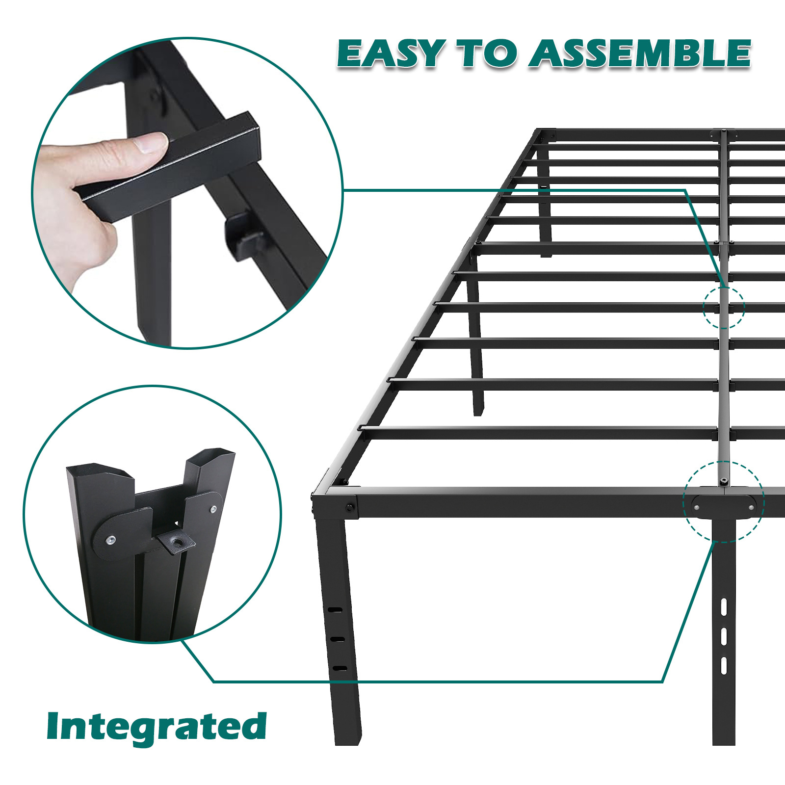 Cross-Border Exclusive Folding Bed Frame Iron Simple Single Bed Homestay Large Bed Home Metal Bed Assembled Iron Bed Black
