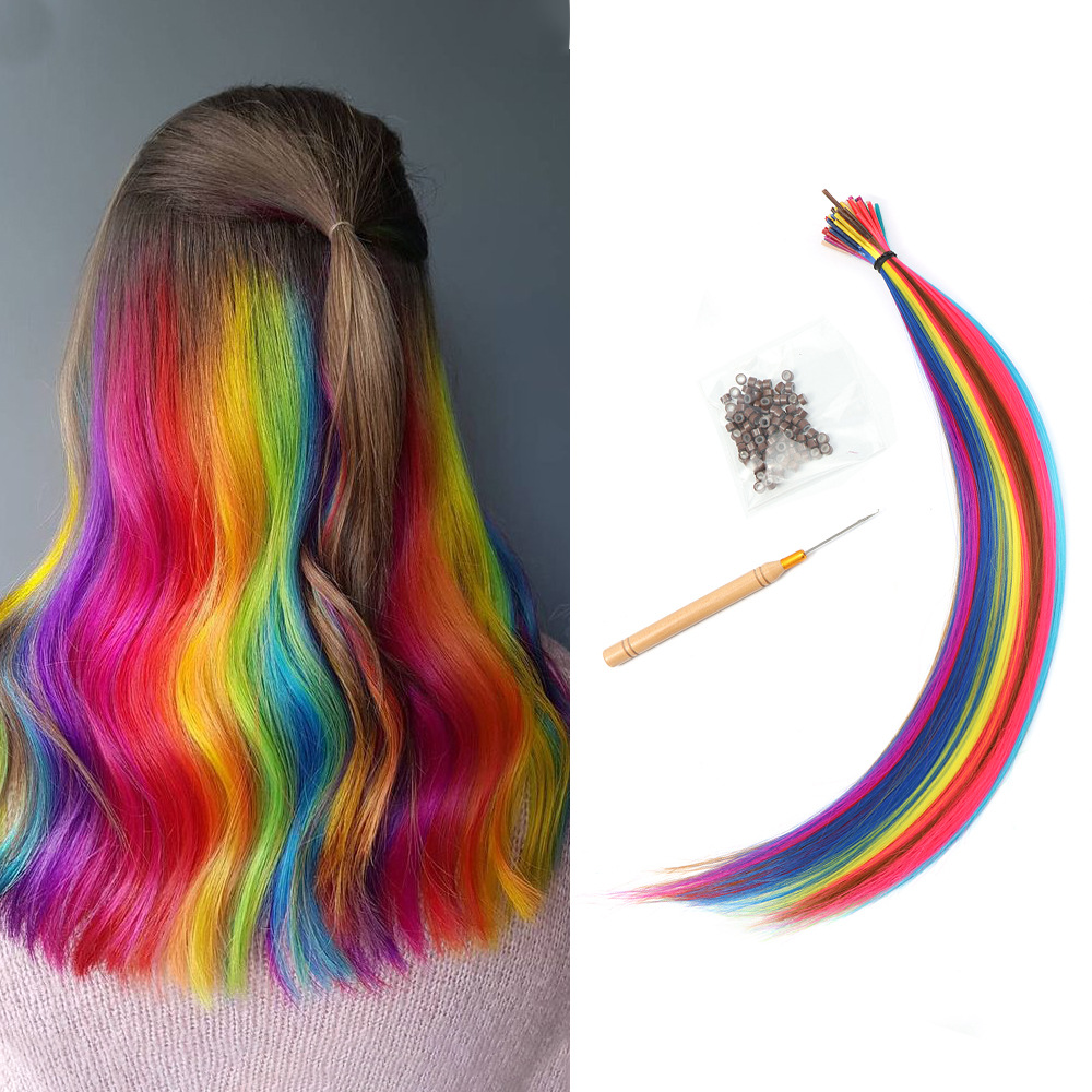 50 cm 0.2 Colorful Feather Hair Extensions Wholesale High Temperature Silk Chemical Fiber Feather Hair Extensions Stick Hair Seamless Hair Extensions