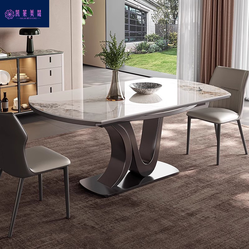 New Retractable Folding Slate Dining Table with Induction Cooker, Square and Round Table, Designer Home Use, Small Apartment, Light Luxury Tabletop