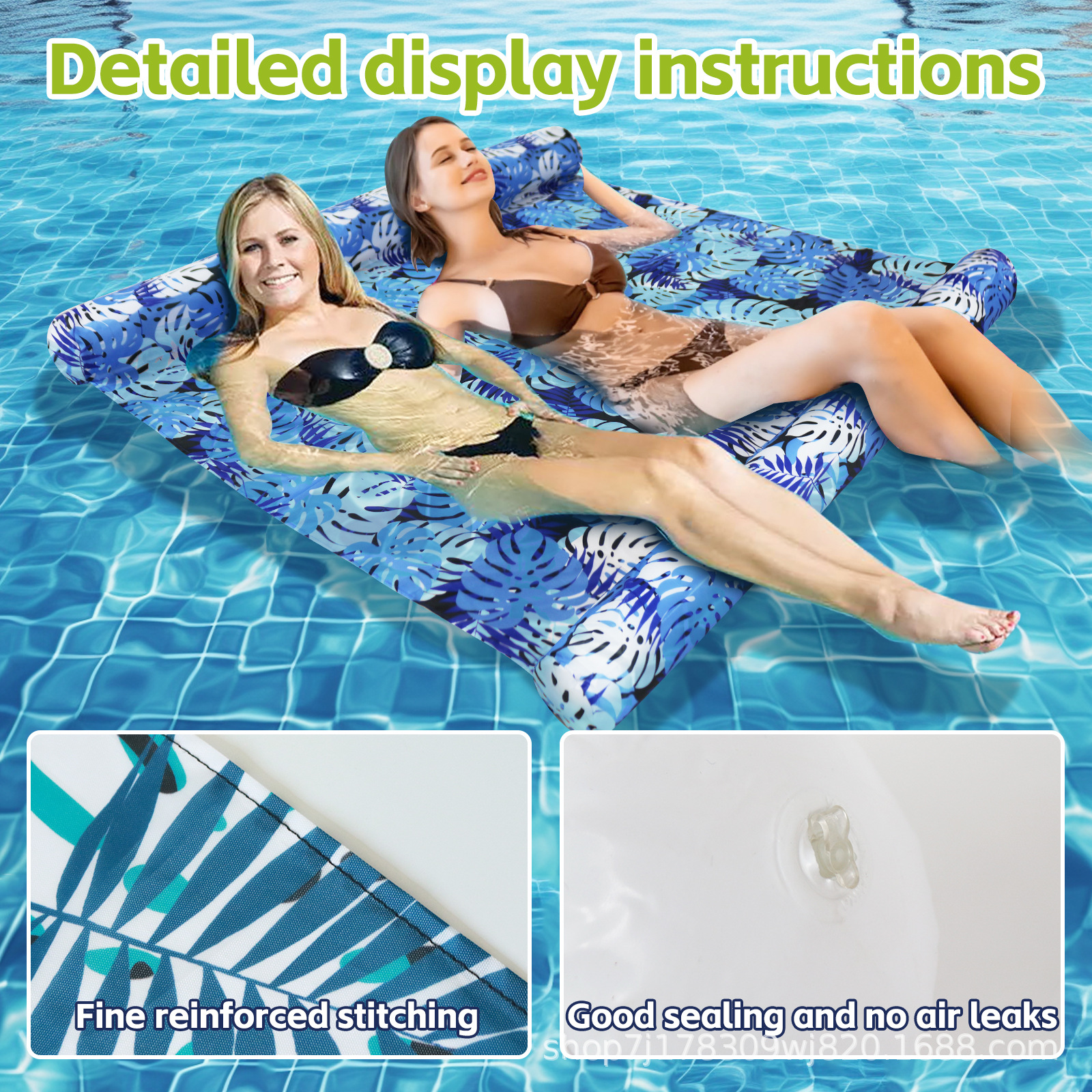 Inflatable Floating Row Printed Double Pool Floating Bed Queen Size Swimming Pool Lounger Couple's Pool Party Water Sofa