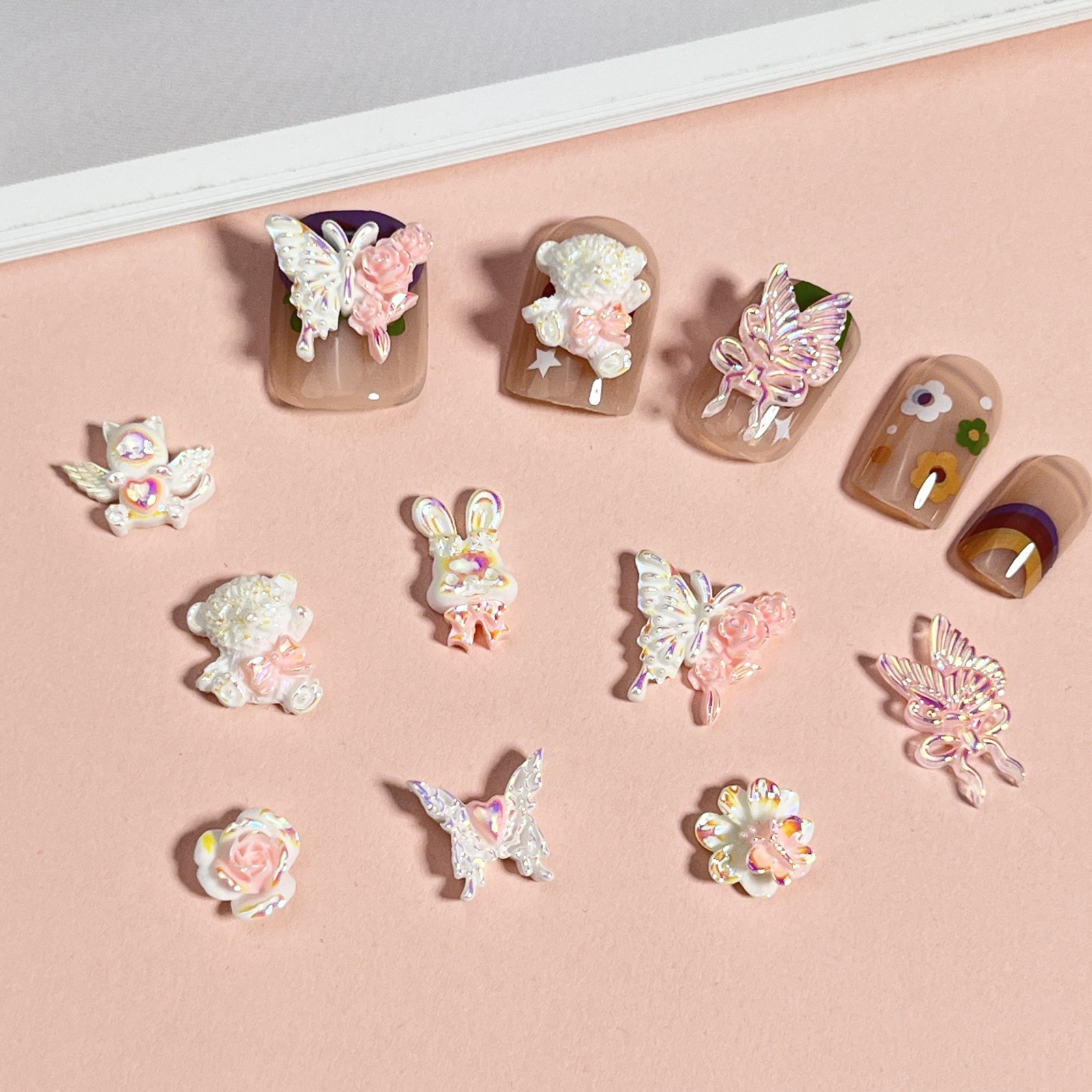 New Tmall Genie Cartoon Nail Art Jewelry Oil Dropping Plating Three-dimensional Bear Butterfly Flower Resin Nail Accessories