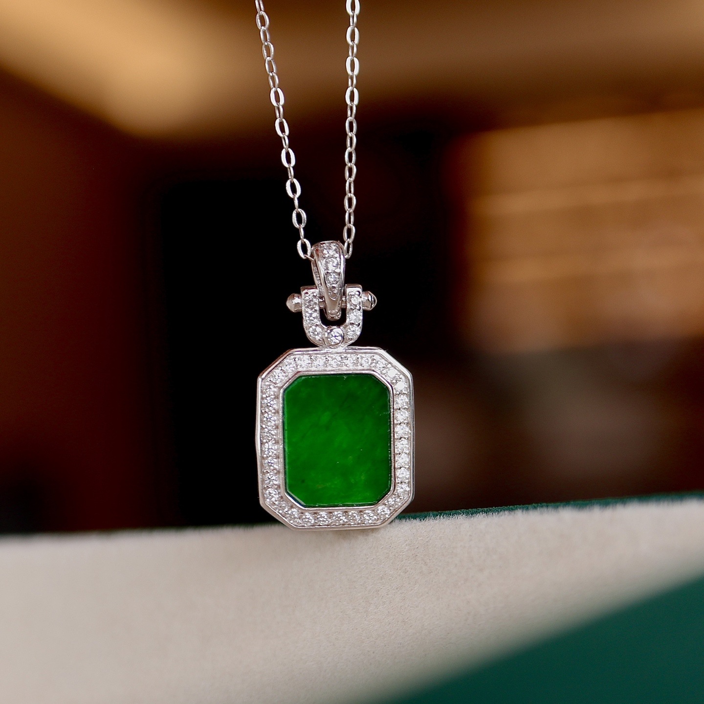 Natural Burmese Jade Square Set Jade Bracelet Pendant Full Green Jewelry Niche Design Popular E-Commerce Supply