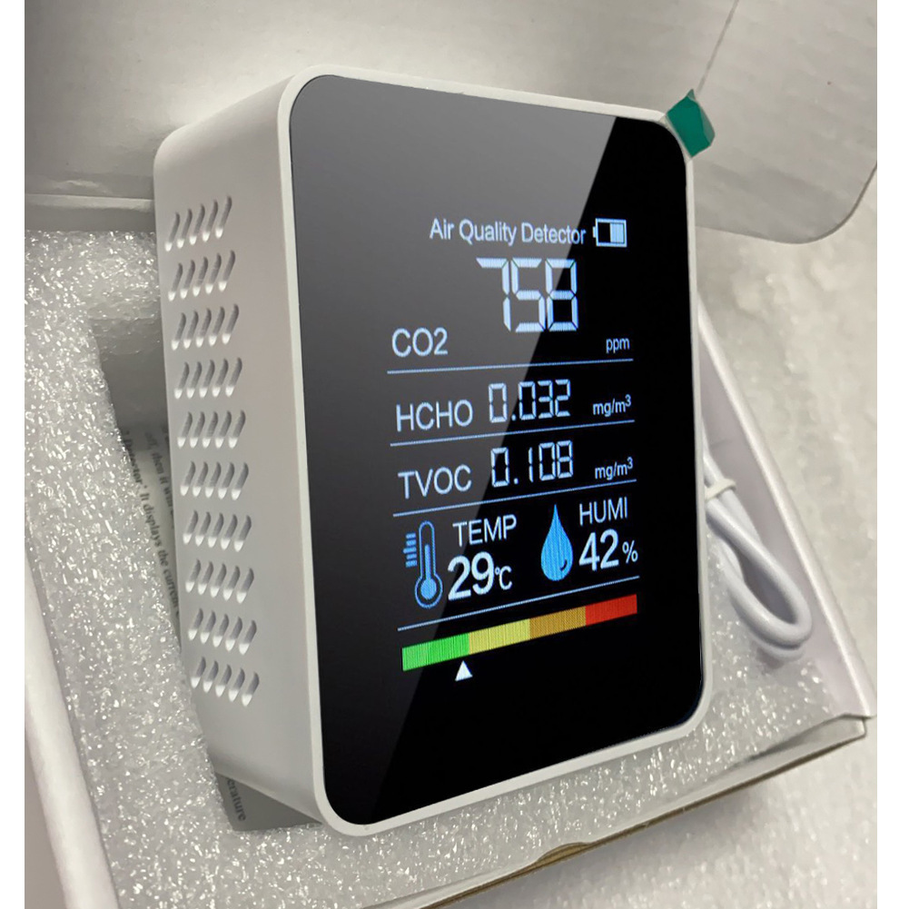 5-in-1 Carbon Dioxide Detector Formaldehyde Tvoc Pm2.5 Temperature and Humidity Air Quality Portable Formaldehyde Detection