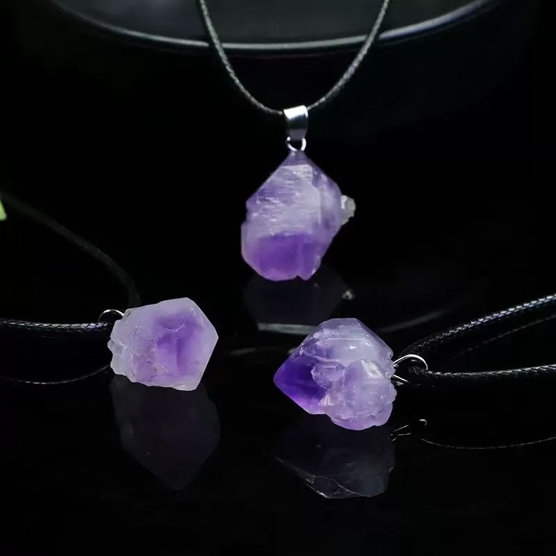Zhonghuiyi Amethyst Raw Stone Pendant Random Crystal Cluster Pendant Clavicle Chain Women's Crystal Jewelry Wholesale