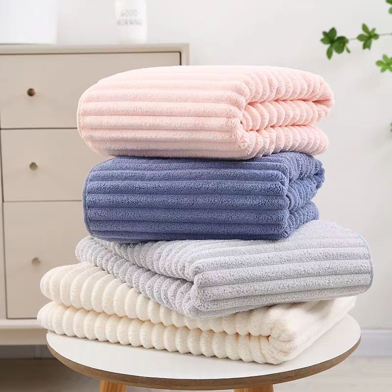 Candy Velvet Towel Extra-large Thickened Coconut Milk Strip Coral Velvet Bath Towel Skin-friendly Absorbent Quick-drying Adult Beach Towel