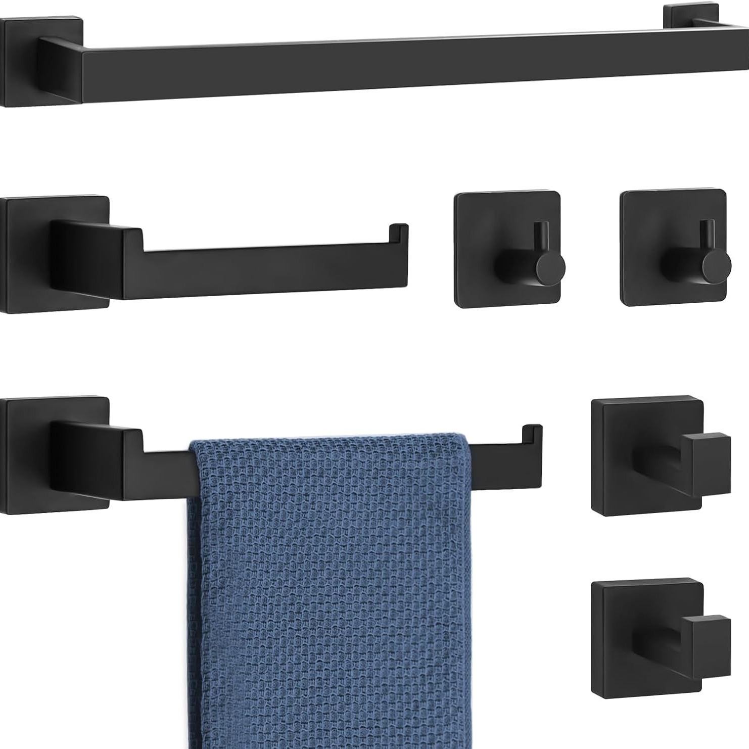 Cross-border square tube towel bar suit stainless steel towel rack square bathroom pendant bathroom five pieces suit toilet