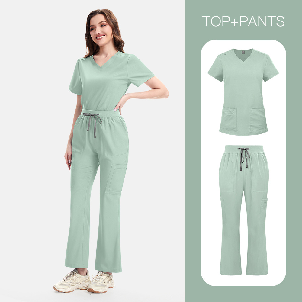 Men's and Women's Large Size Hospital Short-Sleeved Doctor and Nurse Uniforms Cotton V Neck Technician Work Clothes Clinic Beauty Salon Suit Export