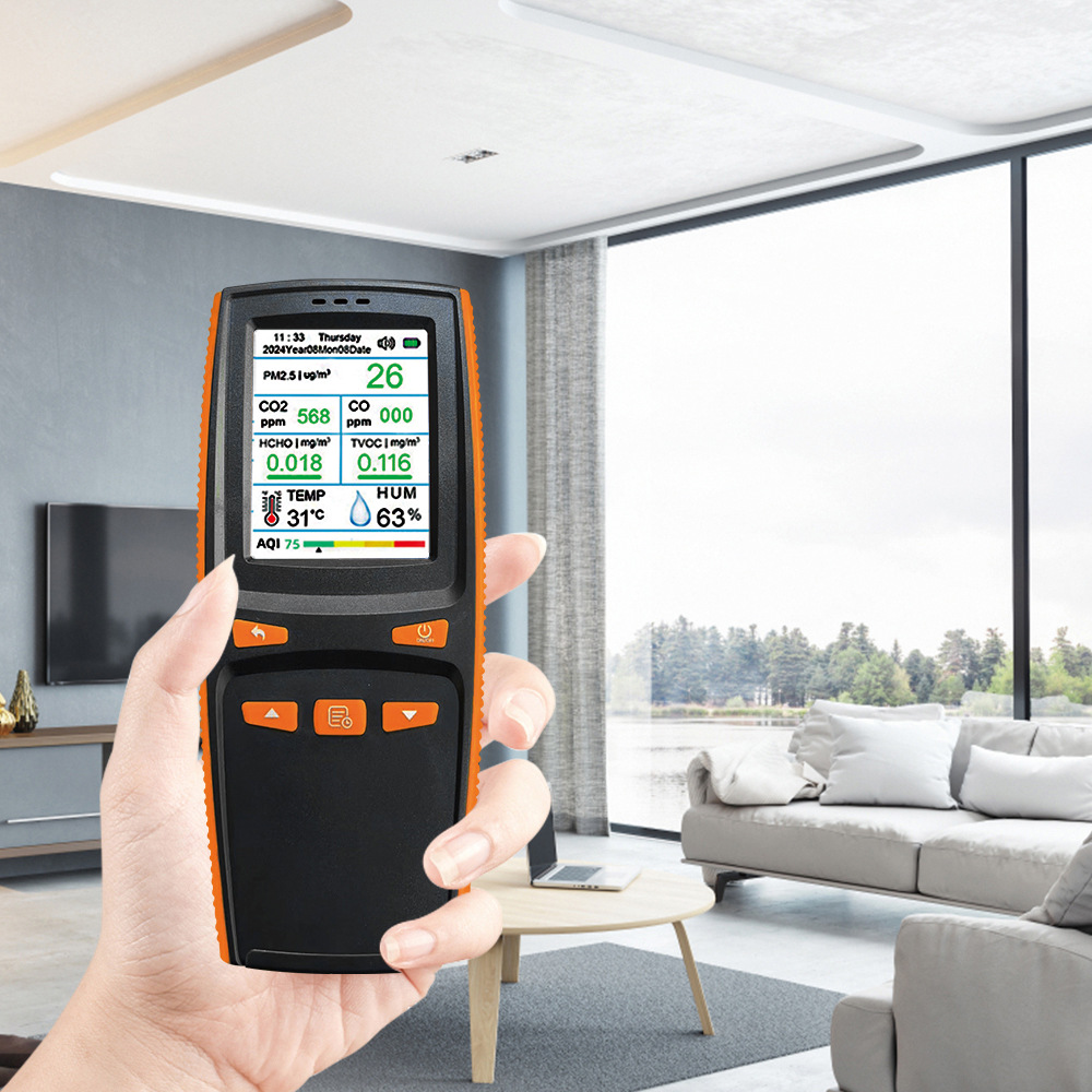 9-in-1 Air Quality Detector Co/Co2/Pm2.5/Hcho/Tvoc Supports Data Storage Download