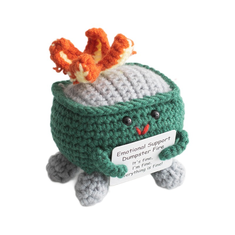 Cross-border Hot Selling Funny Expression Trash Can Doll Positive Energy Woven Woven Fire Extinguishing Box Ornaments Crocheted Doll