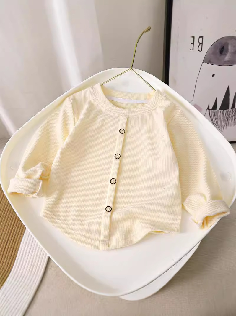 Girls Sweet Long-Sleeved T-Shirt 25 New Knitted Bottoming Shirt Kidsren's Pit Strip Stretch Button Warm Top Wholesale
