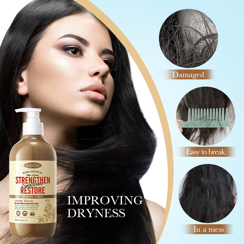All English black castor oil conditioner SADOER nourishing repair improve frizz hair conditioner cross-border foreign trade wholesale