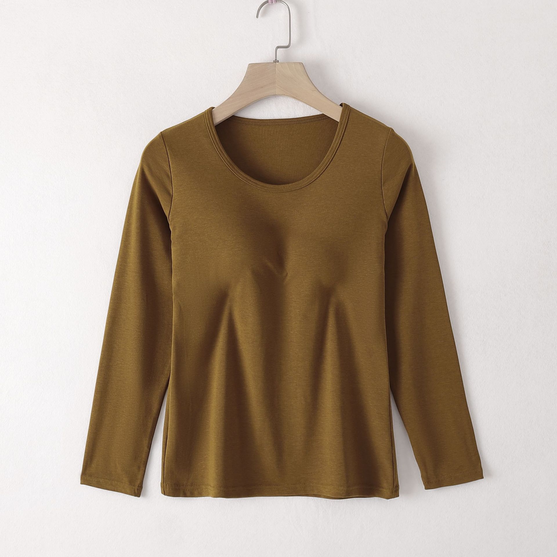 With chest pad one-piece long inner wear anti-exposure no steel ring Cup round neck long sleeve top bottoming can be worn outside T-shirt