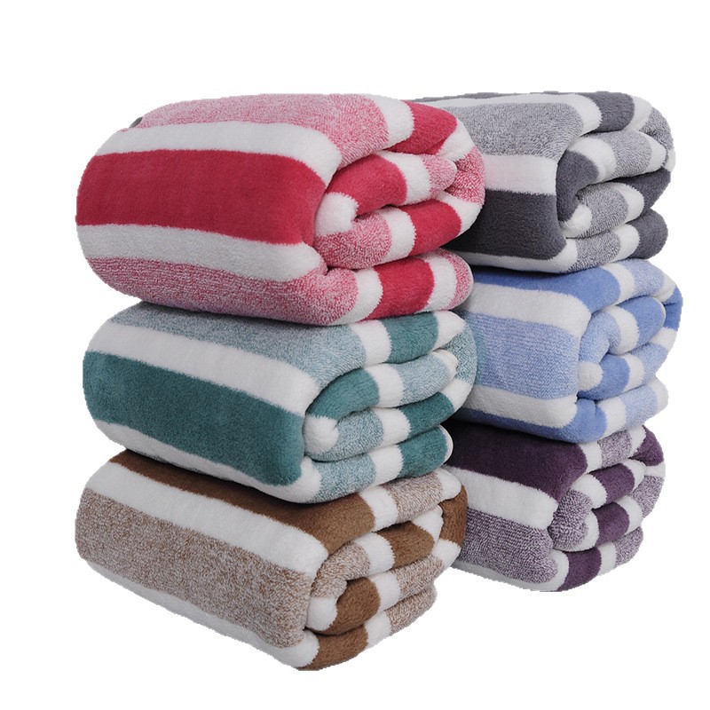 Cross-Border Bath Towel Wrap Thickened and Absorbent Face Wash Household Wide Striped Coral Velvet Wide Striped Towel Bath Towel