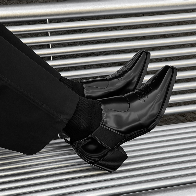 Loafers New Black Small Leather Shoes Slip-on High Heel French Skinny Boots Chelsea Boots 14848-J