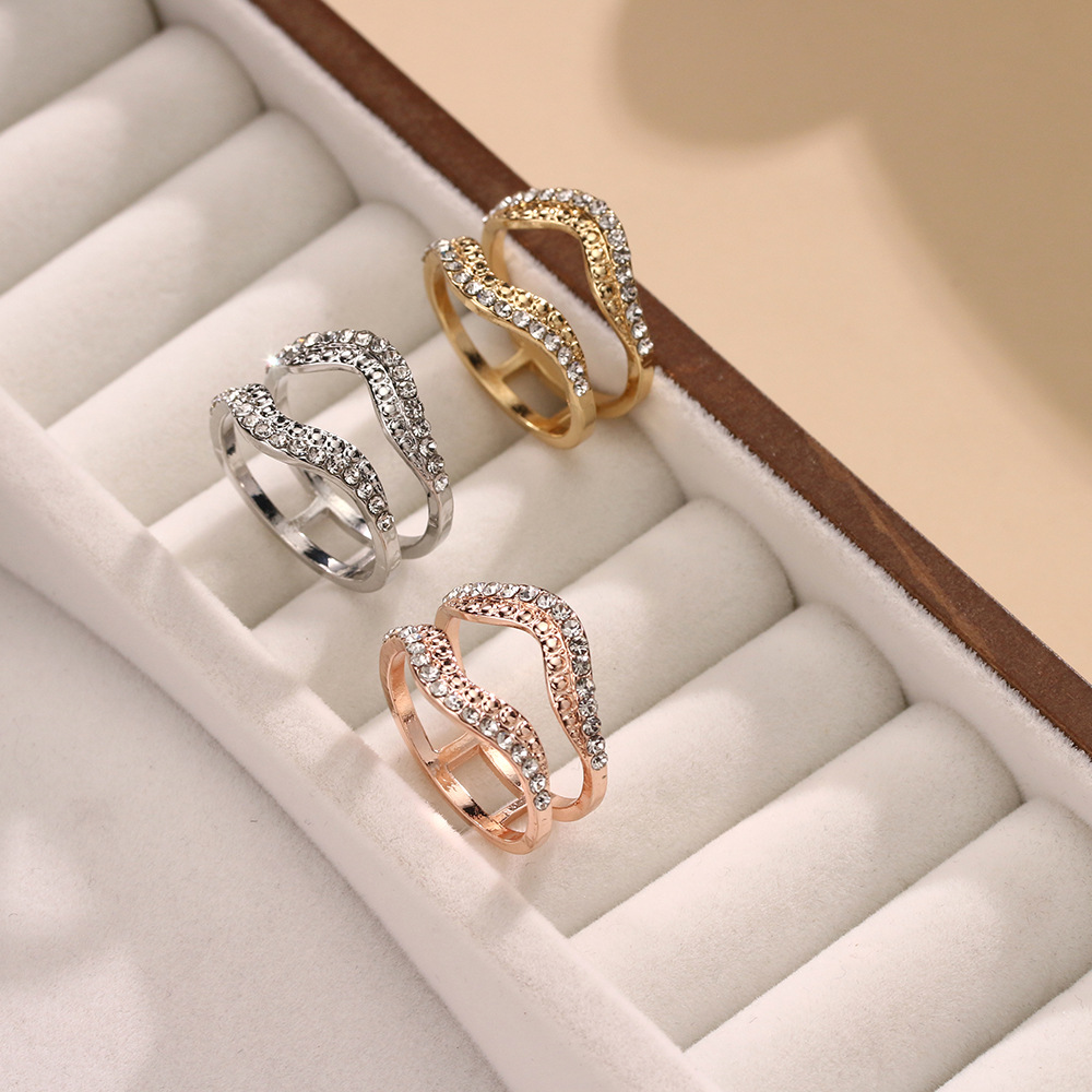 New Silk Scarf Buckle Light Luxury Open Ring V-Shaped Stackable Ring for Women Simple Versatile Tiktok Live Foreign Trade Cross-Border