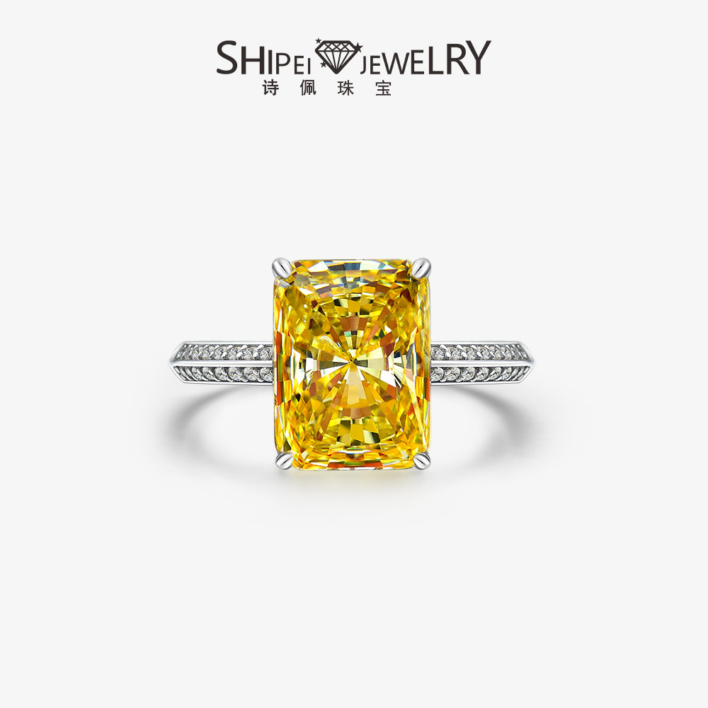 Кольцо из 925-й стерлинговой серебряной высокоуглеродной алмазной ювелирной продукции Shipei, 9.5 карата, легкая роскошь, прямоугольное, 9*12, цветок с округлым острием