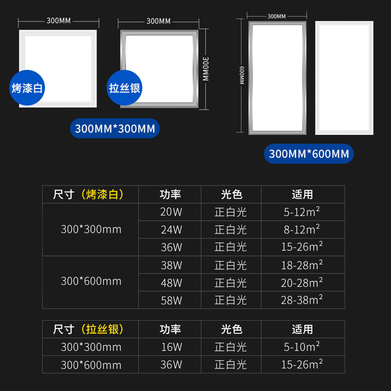 LED panel light integrated ceiling light 600*600 kitchen lamp office Square embedded aluminum gusset plate flat light