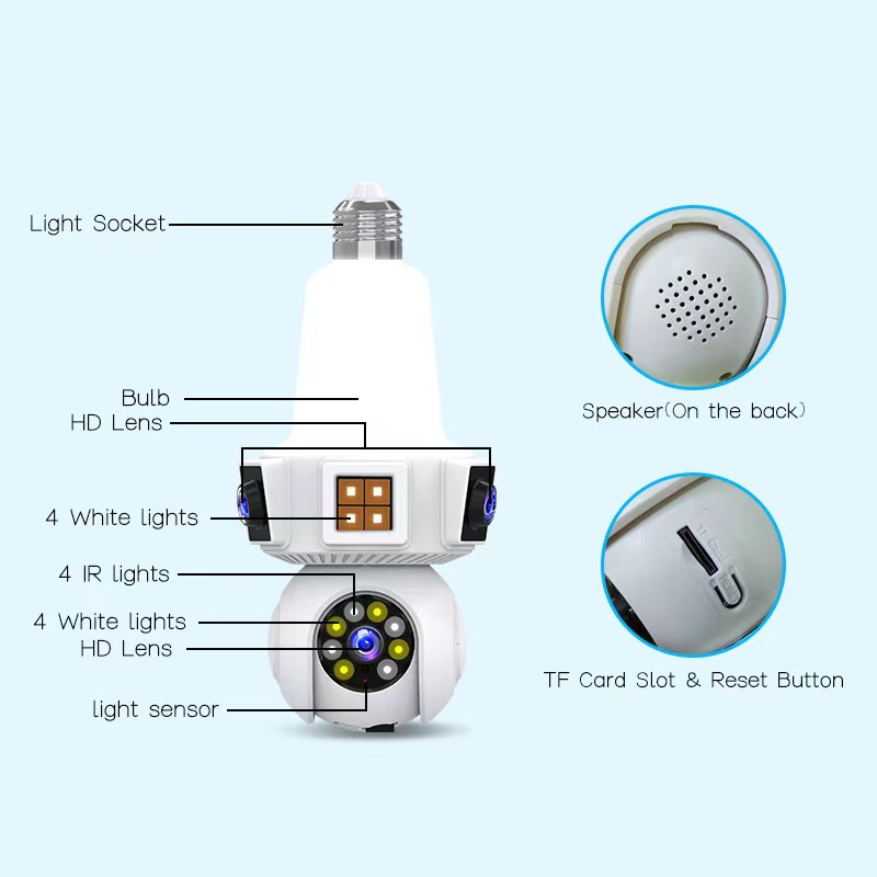 V380Pro Light Bulb E27 Dual Lens 2 Lenses Surveillance Camera Wifi Ip Camera Manufacturer