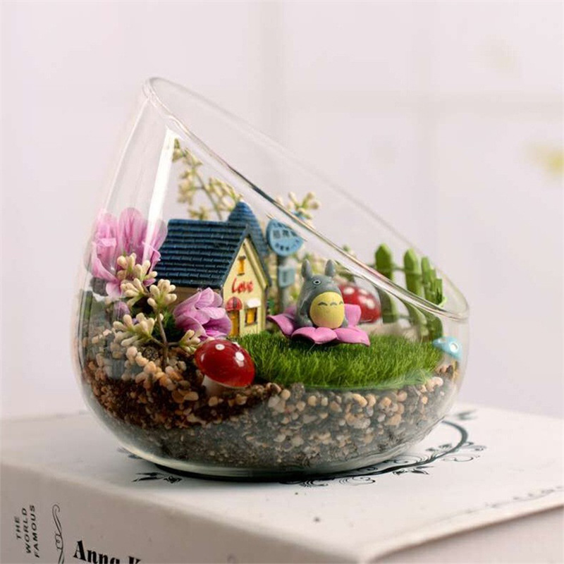 Micro-Landscape Oblique Glass Vase with Moss and Succulents DIY Ecological Bottle Hydroponic Flower Container Home Moss and Succulent Landscaping