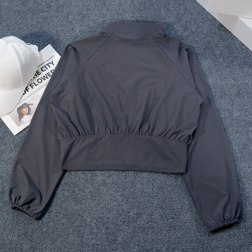 Yoga Wear American Sports Windproof Stand Collar Sun Protection Jacket Breathable Top Outdoor Quick-Drying Short Zipper Women's Fitness