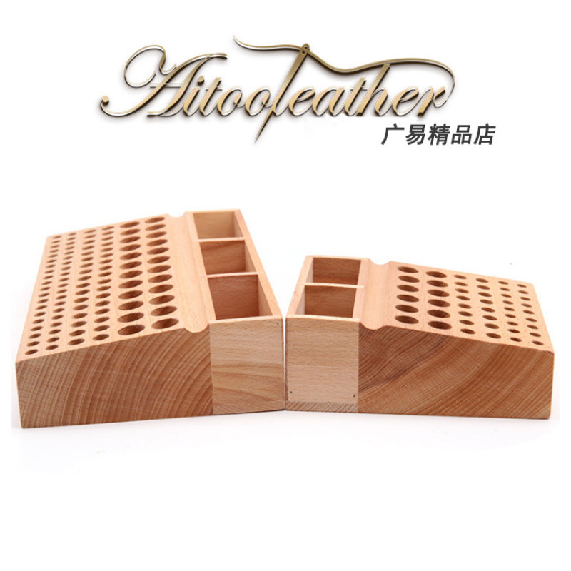 DIY Handmade Tool Storage Table Leather Art Leather Goods Leather Carving Punch Diamond Chopping Tool Box Beech Woodworking Leidezhu