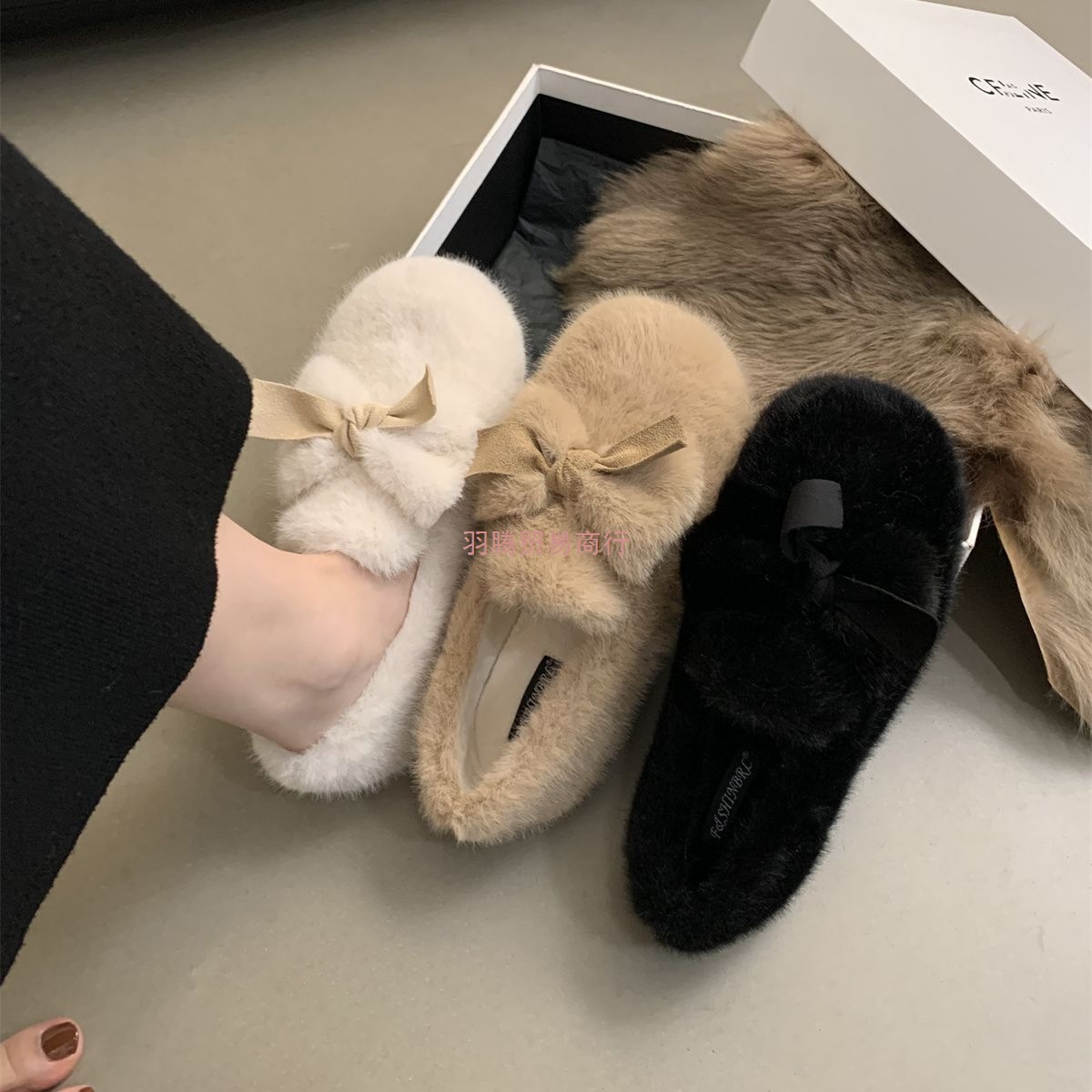 Slip-On Loafers for Women, Winter Plush Cotton Shoes, 2025 New Style, Bow-Knot Furry Shoes, Outdoor Plush Cotton Shoes for Women