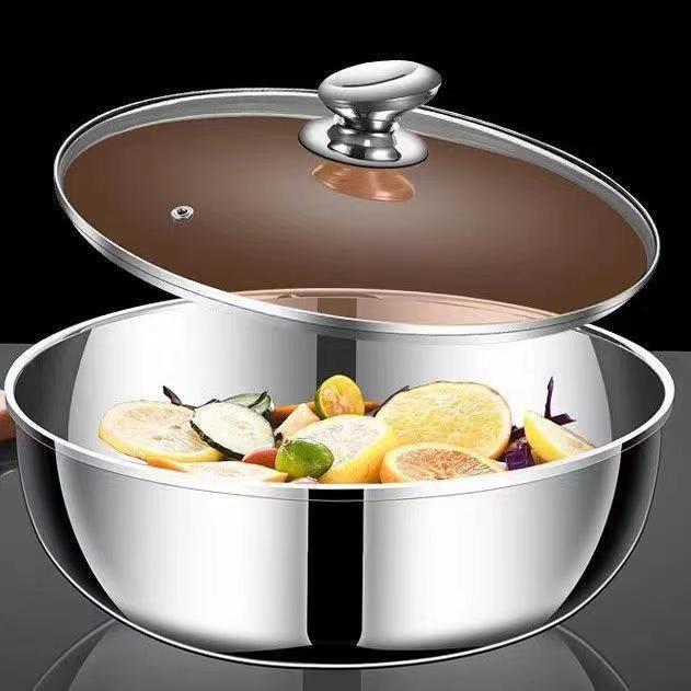 Stainless Steel Basin with Lid Food Grade and Basin Stainless Steel Round Basin Dough Basin Container Egg Beating Basin Household