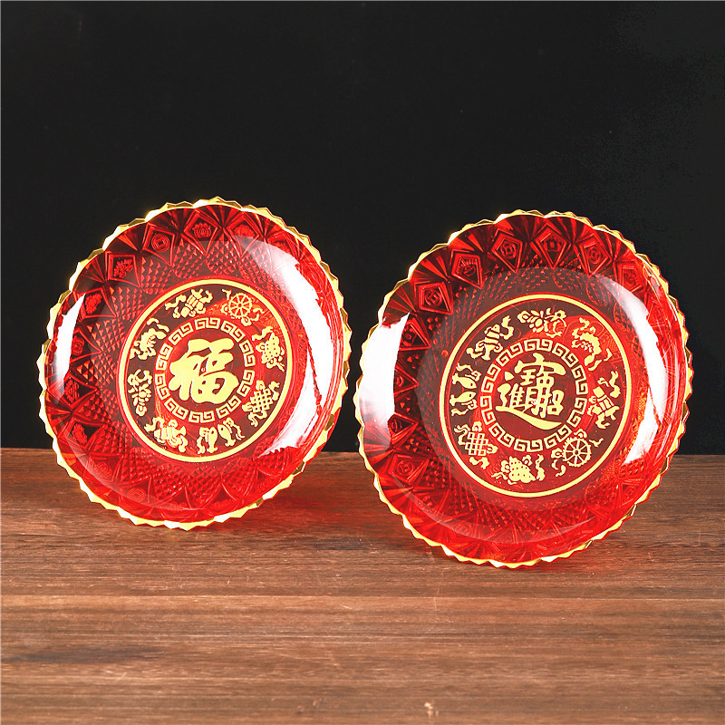 Plastic Crystal Buddha Fruit Plate, Bowl and Chopsticks Series Set, Buddha Utensils for Home Use, Hot Stamping Plate, Factory Direct Sale