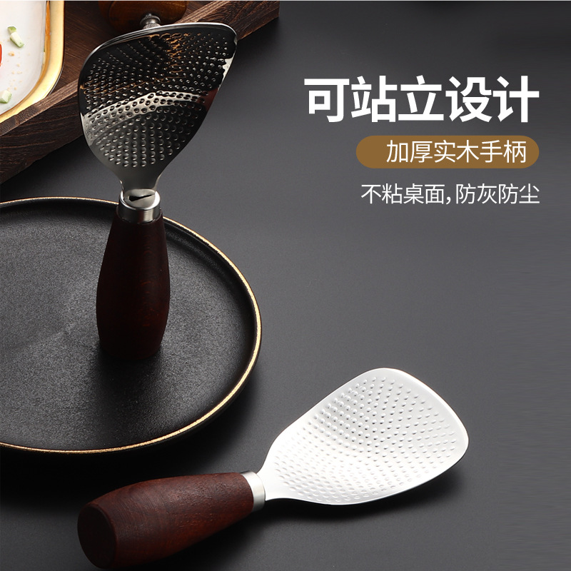 Thickened Wooden Handle Stainless Steel Rice Spoon Rice Shovel Household Upright Wooden Handle Household Spoon for Rice Cooker