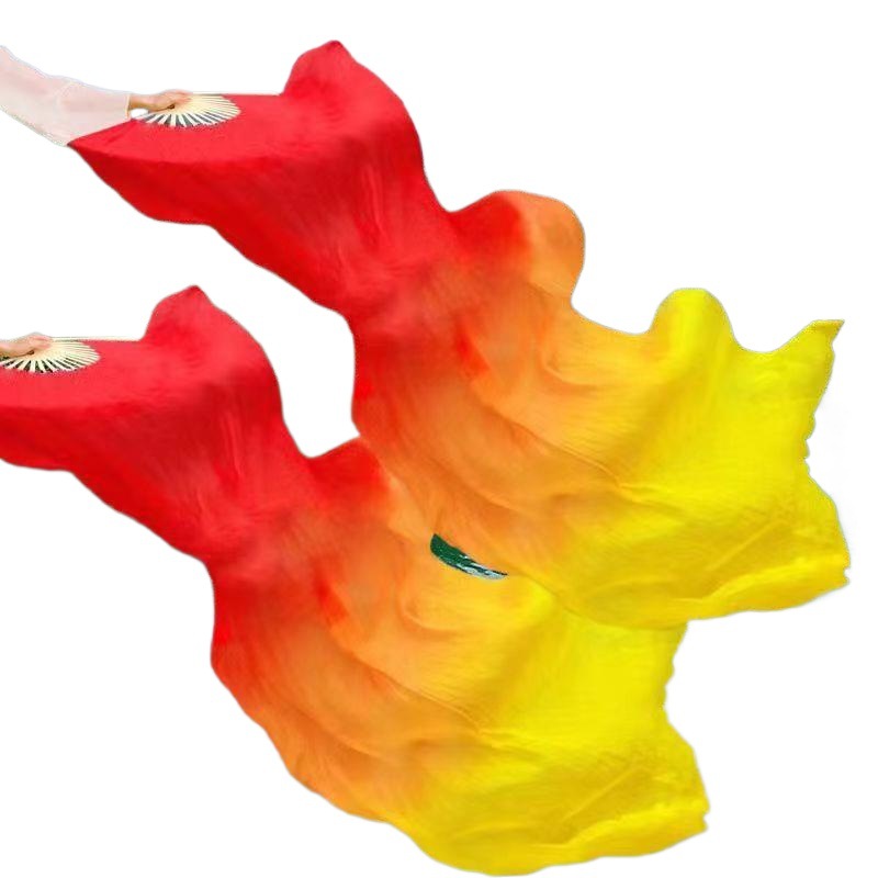 Dance Fan Dancing Long Thick Fan Three Color Gradient Flame Fan Koi Copy Belly Dance Fan Long Silk Dance Fan