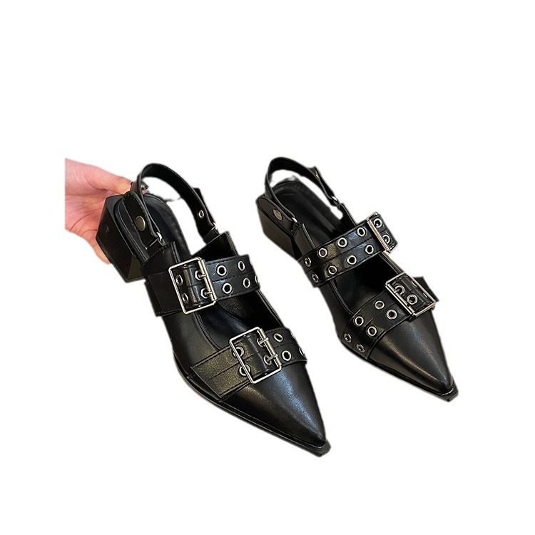 French Style Pointed Mary Jane Shoes Women's 2024 Spring and Summer New Small Leather Shoes Retro Chunky Heel Single-layer Shoes for Women