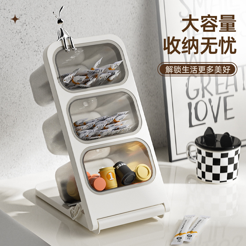 Коробка для хранения капсул кофе в кладовой, стеллаж для закусок, многоуровневая коробка для чайных пакетиков