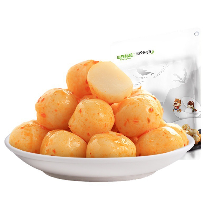 [Three Squirrels Naughty Fish Eggs 120 g/Bag] Leisure Snacks Fish Balls Instant Spicy Snacks