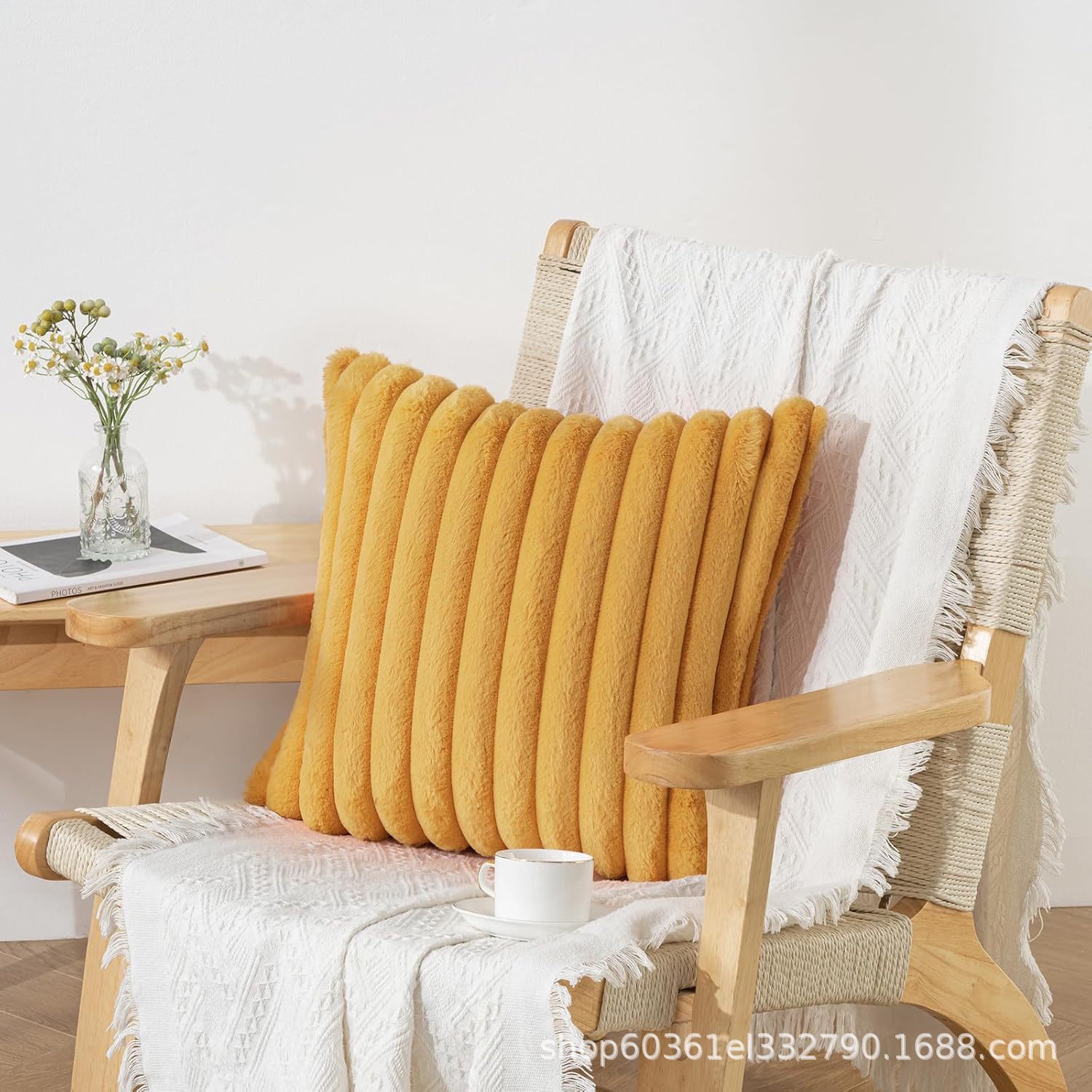 Rabbit Fur Pillowcase Striped Plush Nordic Style Sofa Cushion Ins Style Home Striped Decorative Rabbit Fur Pillowcase