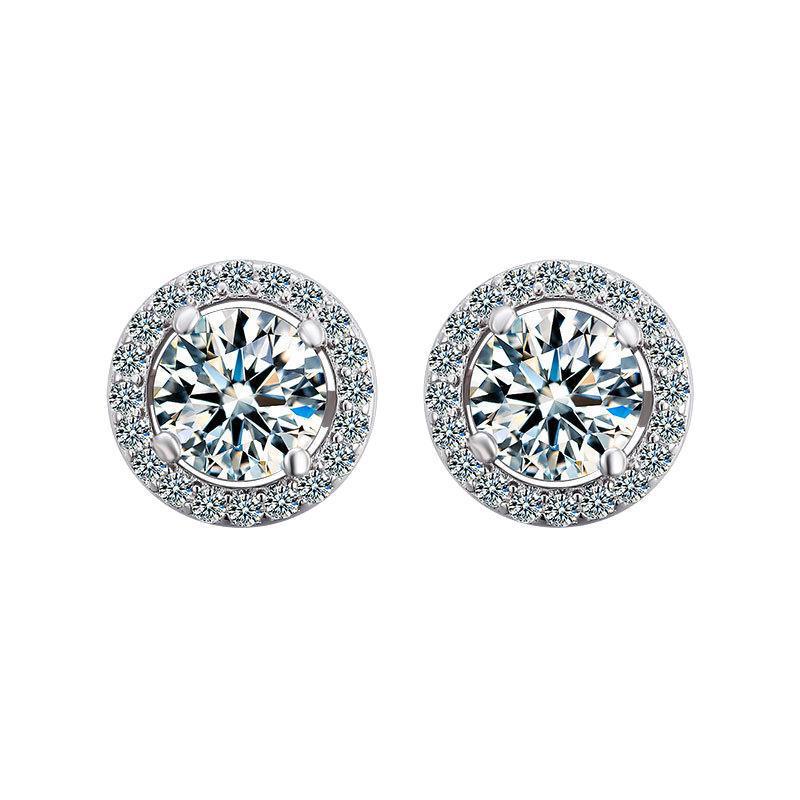 S925 sterling silver luxury round bag moissanite earrings women's high-end simple four-claw color diamond earrings in stock wholesale