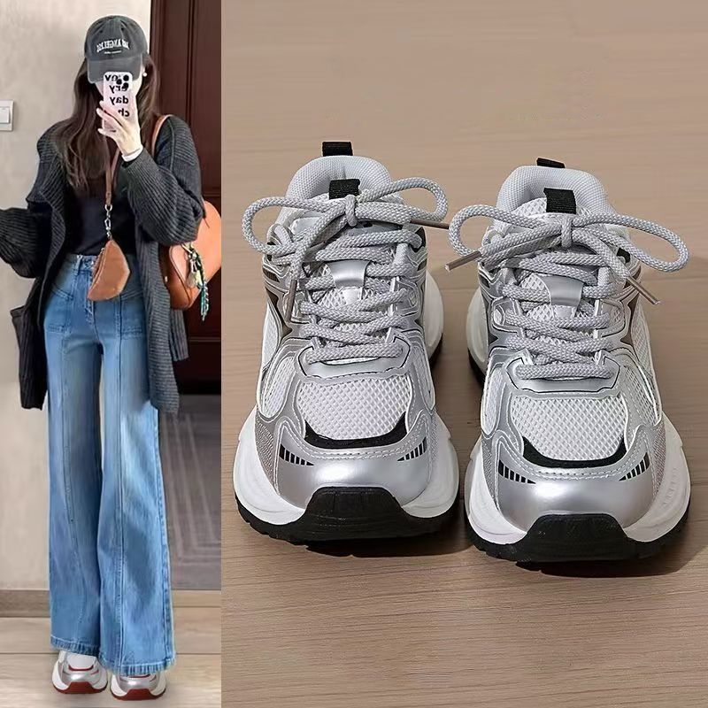Ultra-Light Dad Shoes for Women Spring and Summer 2025 New Ins Versatile White Shoes Thick Sole to Increase Appearance Running Sports