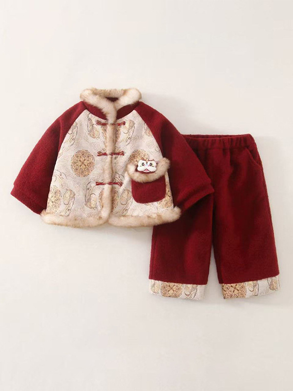 Boys' Winter Fleece-Lined New Year Outfit 2026 New Thickened Chinese Tang Suit Two-Piece Set for Children and Babies