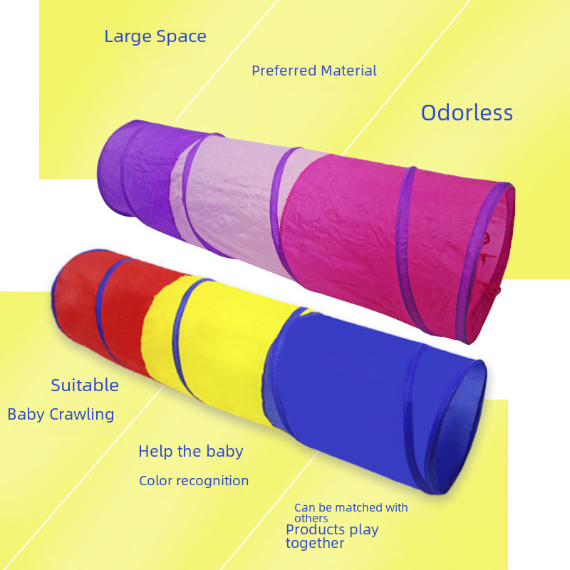 Children's Rainbow Crawling Tunnel Indoor Playhouse Children's Outdoor Foldable Tent Red, Yellow and Blue Color Channel