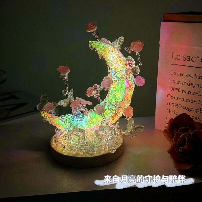 Water Moon Butterfly Night Light Handmade DIY Material Symphony Creative Design Birthday Gift for Girlfriend, Best Friend and Couple