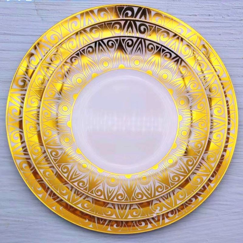 Утолщенная одноразовая пластиковая тарелка в европейском стиле, бронзовая обеденная тарелка, десертная тарелка, фруктовая тарелка, посуда для пикника