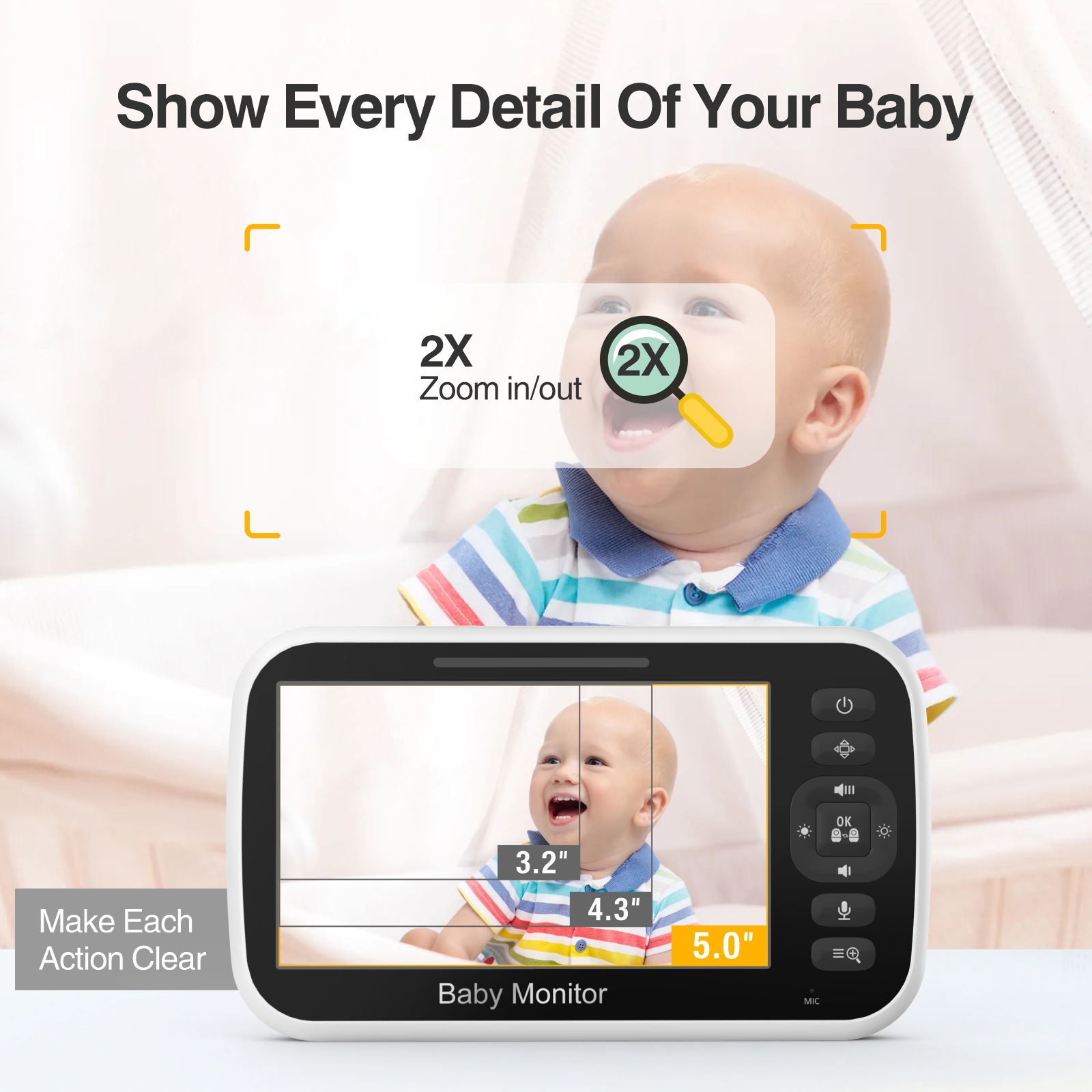 【】Sm 6515inch Baby Care Monitor Surveillance Camera Baby Camera with Night Vision Smart Monitor