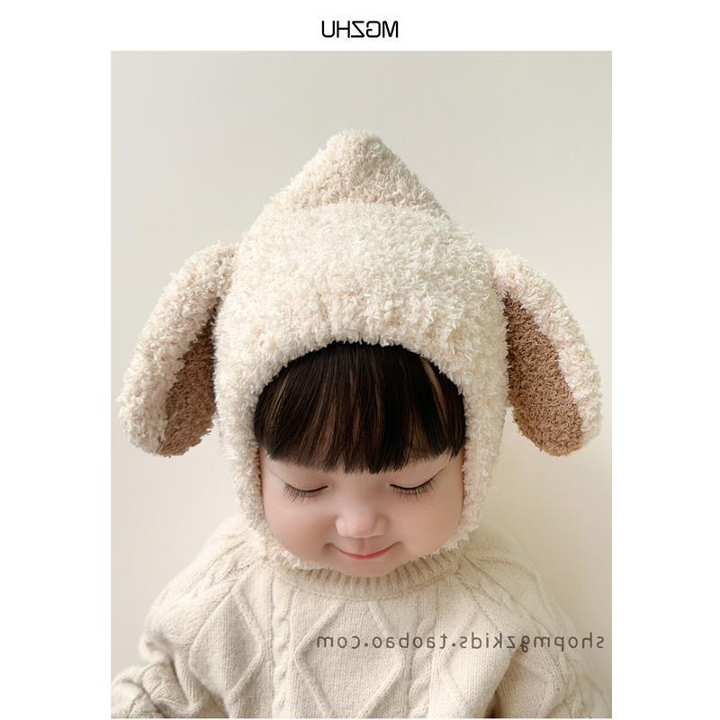 Baby hat autumn and winter plus velvet ear protection cap children thick warm cute rabbit ears baby boys and girls knitted hat