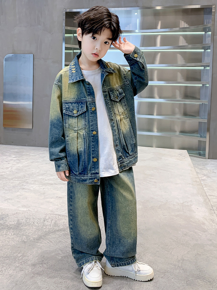 2025 new spring and autumn European and American fashion retro cool children's Denim suit big children's Denim two-piece set