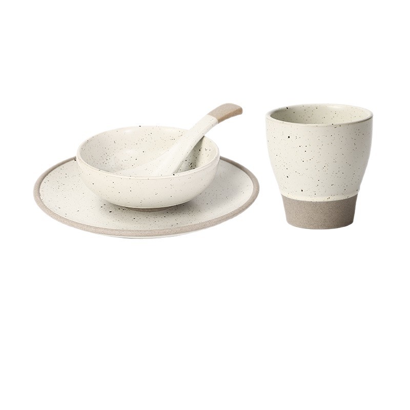 Cross-Border Stoneware Tableware, High-End Hotel Restaurant Commercial Four-Piece Tableware, Dishes and Spoons Set, Household Rice Bowl and Soup Bowl