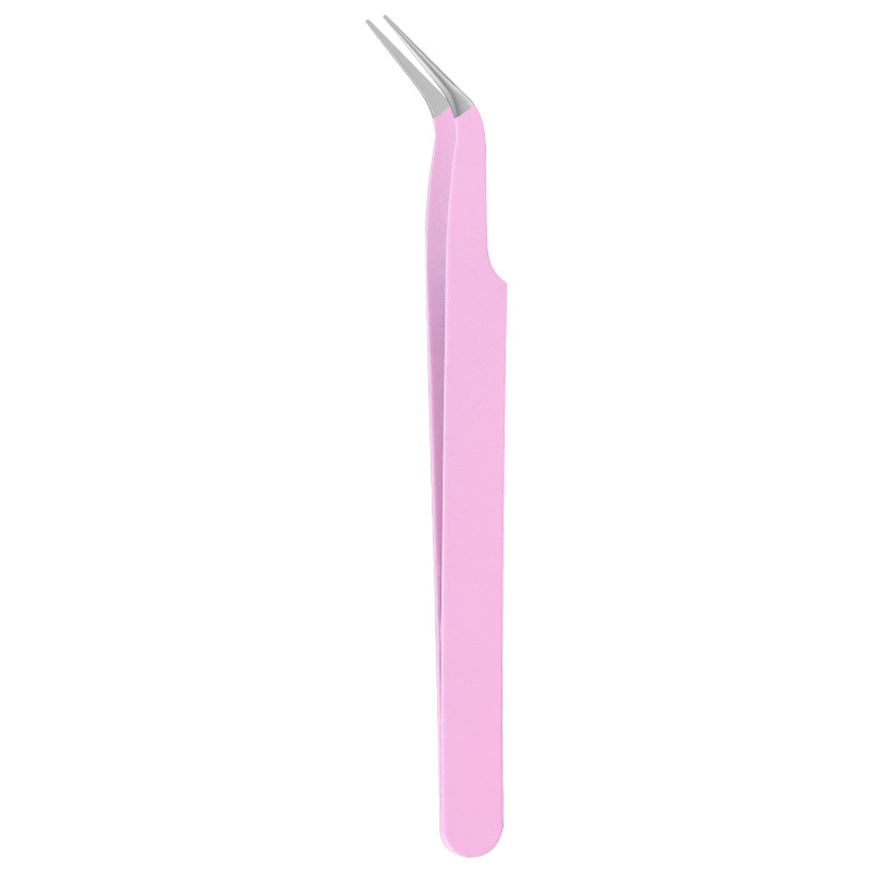 False eyelash tweezers color tweezers pointed elbow pink stainless steel nail tweezers gold feather clip grafting tweezers