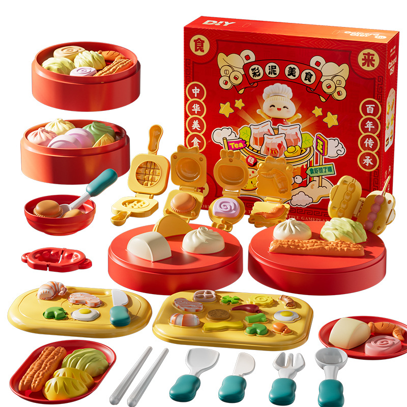 New Chinese-Style Trendy Colored Clay Toys 2025 Breakfast Tea Snack Dough Playset Gift Clay Food